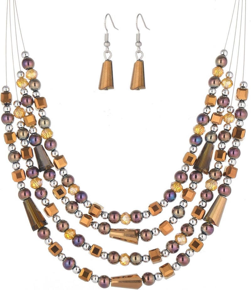 Errally Store Layered Beaded Statement Necklace Multi Strand Crystal Beads Collar Necklace and Earring Sets for Women Fashion Costume Jewelry Set Gifts for Her - Image 1